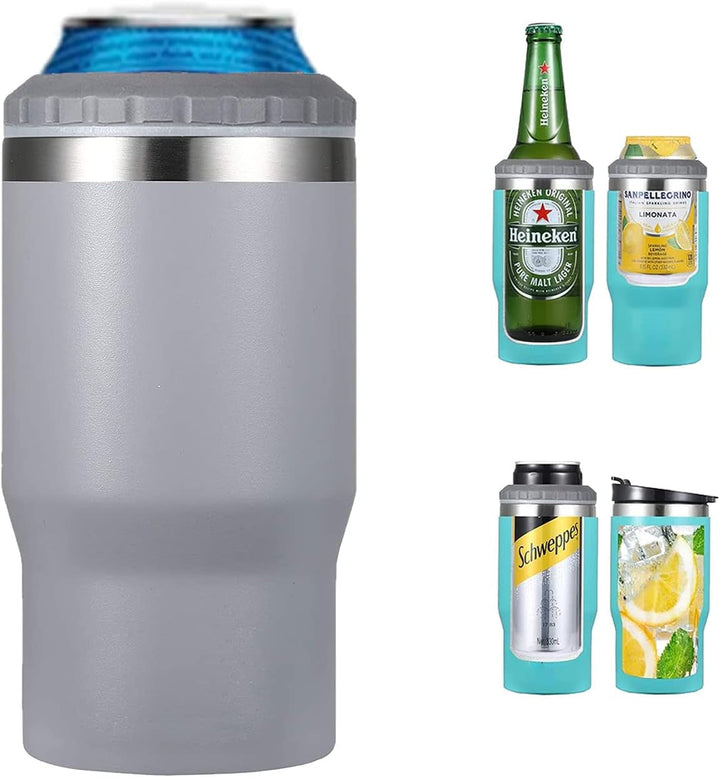 Stornfield | 4-in-1 Stainless Steel Can/Bottle Thermos, 14 Oz Dual-Purpose Lid, Insulated SUS Can Cooler, Beer Bottle Holder (Black)