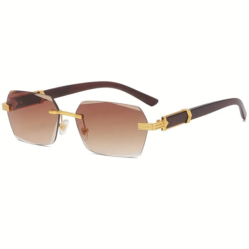 Rimless Sunglasses with Rectangular Lenses and Faux Wood Temples – Verro | Stornfield
