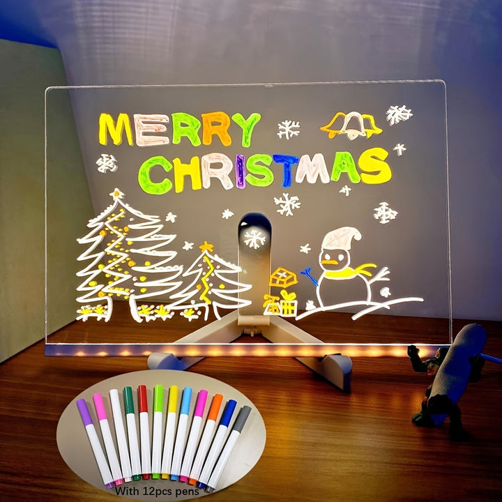 Stornfield | USB LED Noteboard with 12 Color Pens - Light Up Message Board for Office & Home