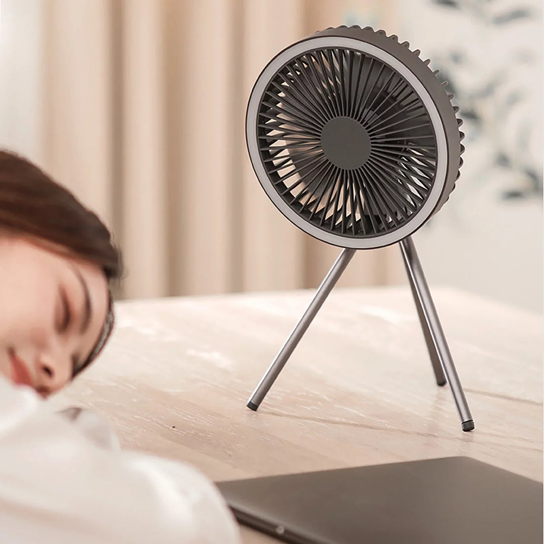 Rechargeable 10,000mAh Camping Fan with LED Lighting and Power Bank | Stornfield
