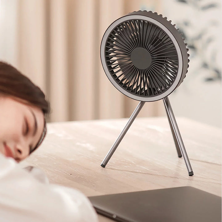 Rechargeable 10,000mAh Camping Fan with LED Lighting and Power Bank | Stornfield