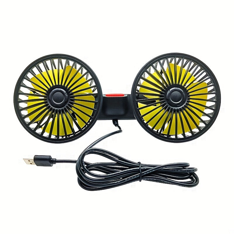 1 Pc Car Fan, Car Small Air Conditioner, Double-headed Rear Fan, Strong Wind, 360 Degrees Rotation, Large Air Volume, Subwoofer Operation, Base Fixed Clip Mounting Method, Suitable For Car Home | Stornfield