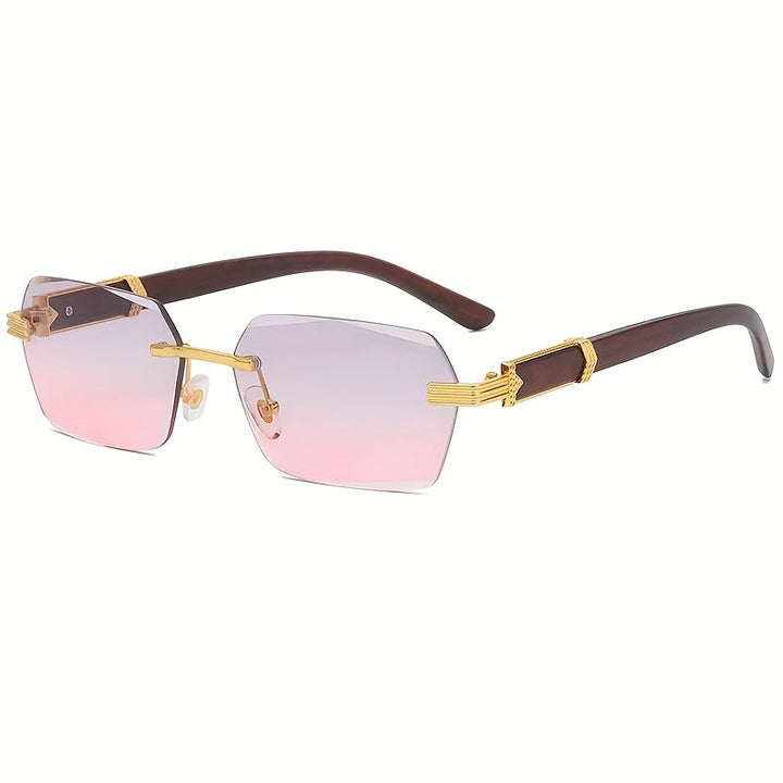 Rimless Sunglasses with Rectangular Lenses and Faux Wood Temples – Verro | Stornfield