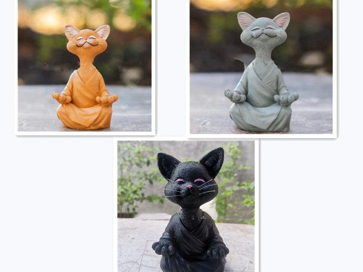 Stornfield | Playful Black Buddha Cat Figurine Collectible Meditation Yoga Happy Cat Home Decor Garden Decoration Garden Ornament
