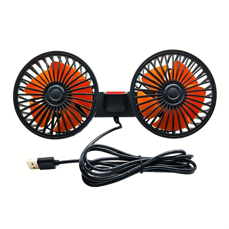 1 Pc Car Fan, Car Small Air Conditioner, Double-headed Rear Fan, Strong Wind, 360 Degrees Rotation, Large Air Volume, Subwoofer Operation, Base Fixed Clip Mounting Method, Suitable For Car Home | Stornfield