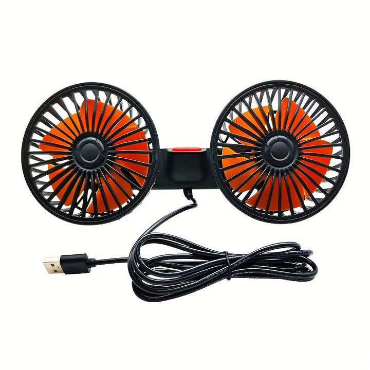 1 Pc Car Fan, Car Small Air Conditioner, Double-headed Rear Fan, Strong Wind, 360 Degrees Rotation, Large Air Volume, Subwoofer Operation, Base Fixed Clip Mounting Method, Suitable For Car Home | Stornfield