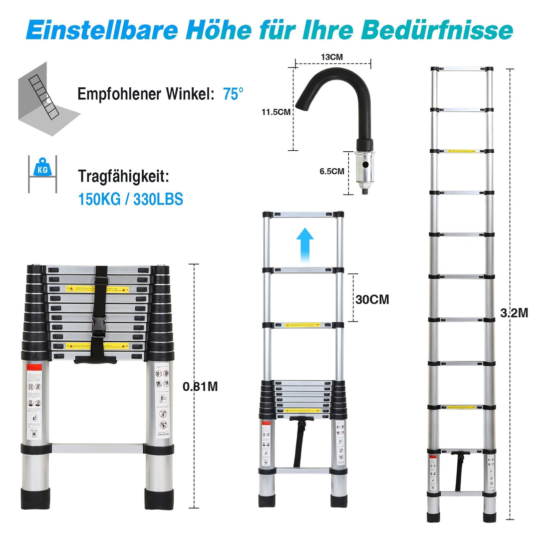 Telescopic ladder with 2 detachable hooks | Stornfield