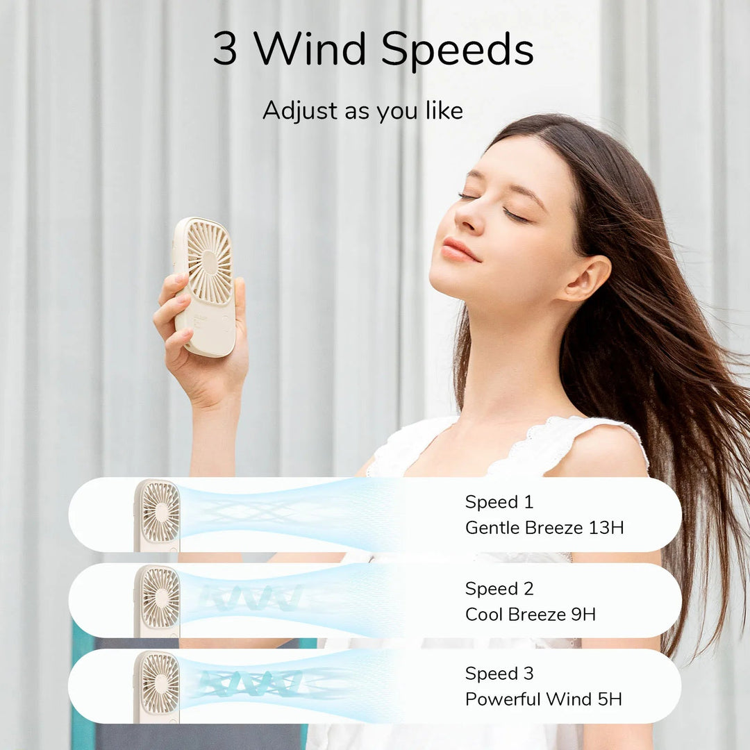 Mini Handheld USB Rechargeable Fan with 3 Speeds, Portable Lash Fan & Desk Stand | Stornfield