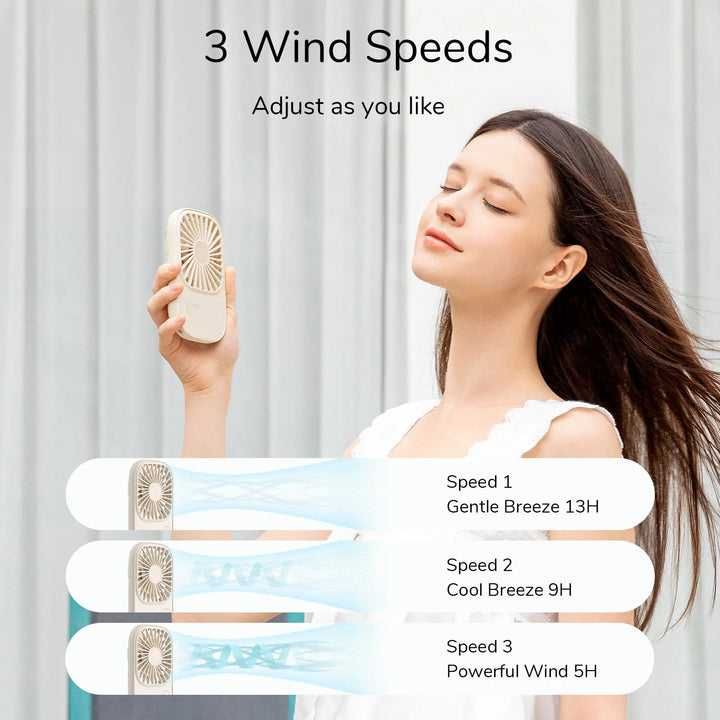 Mini Handheld USB Rechargeable Fan with 3 Speeds, Portable Lash Fan & Desk Stand | Stornfield