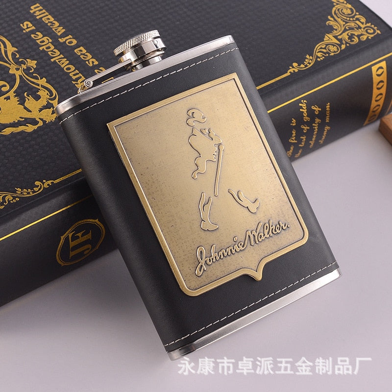 Stornfield | 8oz Stainless Steel Whiskey Bottle Alcohol Funnel Hip Flask Packed in a Golden Silk Fabric Gift Box