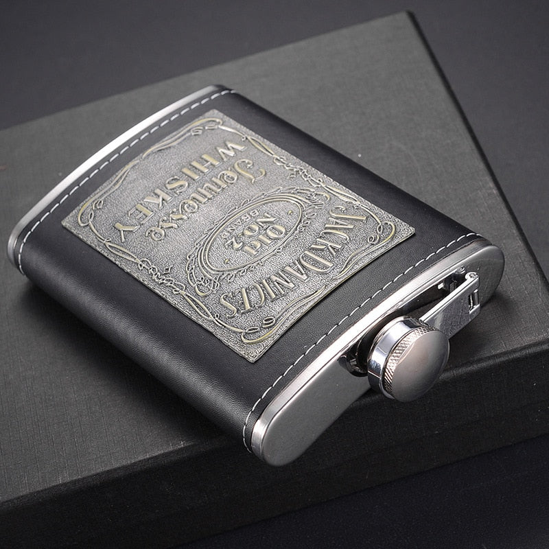 Stornfield | 8oz Stainless Steel Whiskey Bottle Alcohol Funnel Hip Flask Packed in a Golden Silk Fabric Gift Box