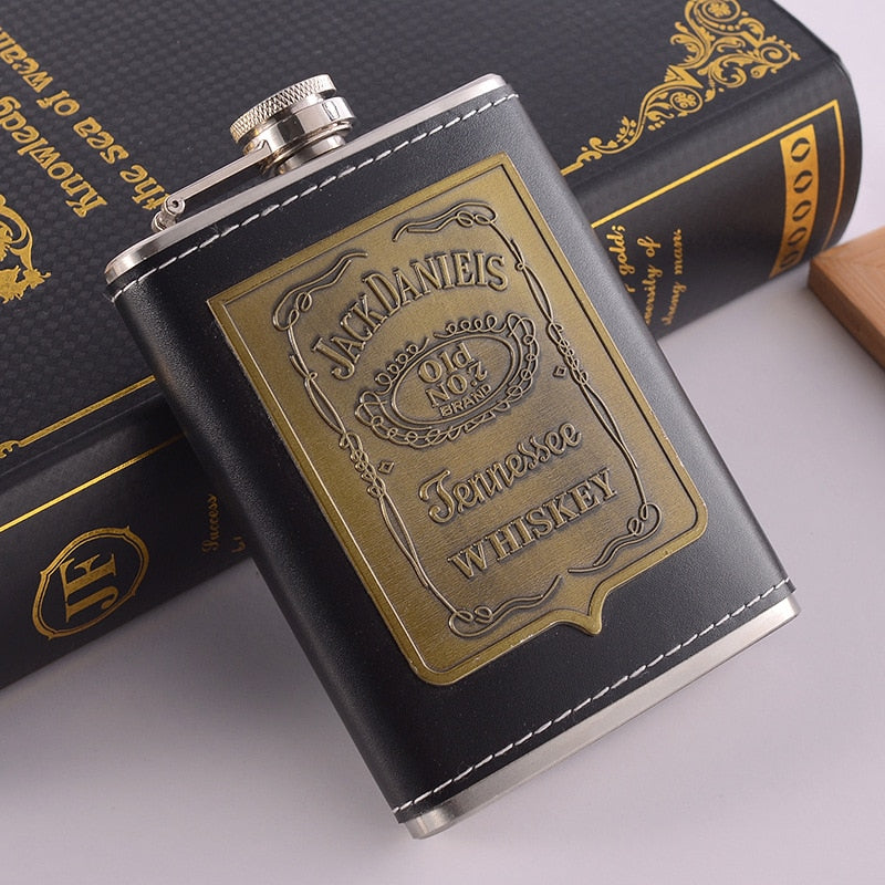 Stornfield | 8oz Stainless Steel Whiskey Bottle Alcohol Funnel Hip Flask Packed in a Golden Silk Fabric Gift Box