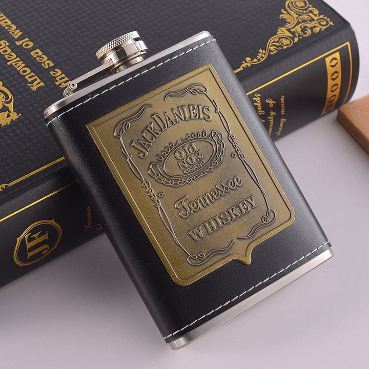 Stornfield | 8oz Stainless Steel Whiskey Bottle Alcohol Funnel Hip Flask Packed in a Golden Silk Fabric Gift Box