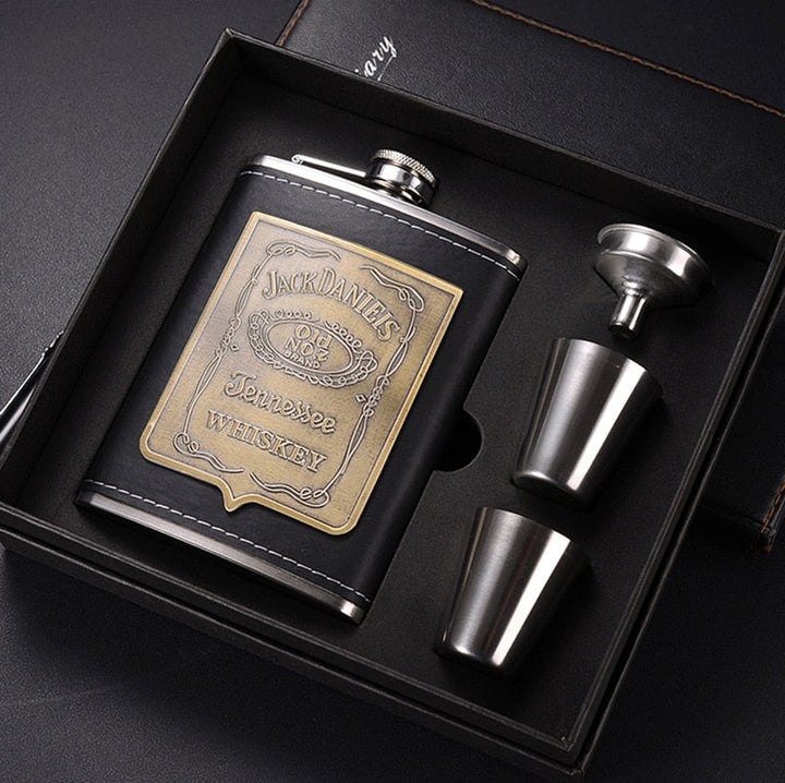 Stornfield | 8oz Stainless Steel Whiskey Bottle Alcohol Funnel Hip Flask Packed in a Golden Silk Fabric Gift Box
