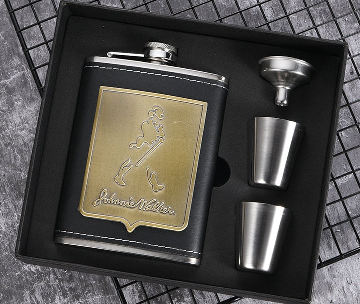 Stornfield | 8oz Stainless Steel Whiskey Bottle Alcohol Funnel Hip Flask Packed in a Golden Silk Fabric Gift Box