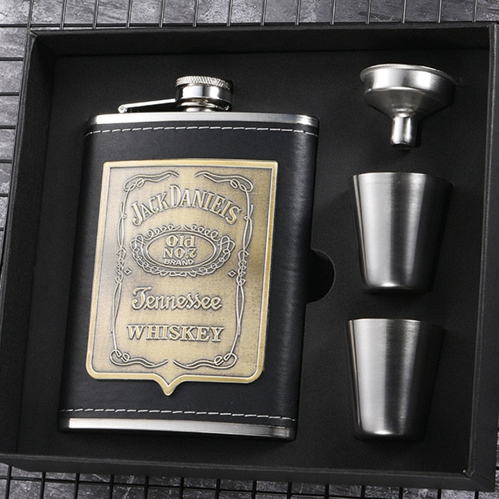 Stornfield | 8oz Stainless Steel Whiskey Bottle Alcohol Funnel Hip Flask Packed in a Golden Silk Fabric Gift Box