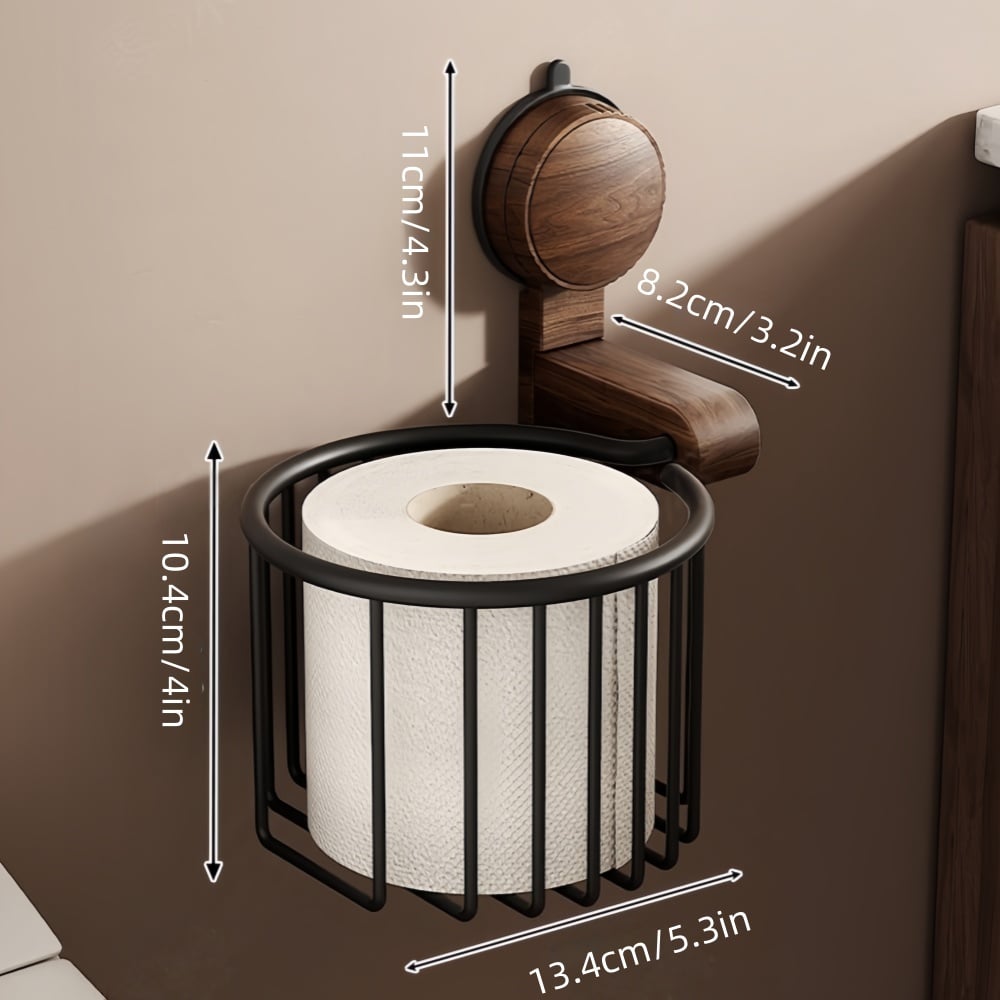 Walnut Wood Toilet Paper Holder – Hole-free with Suction Cup | Stornfield