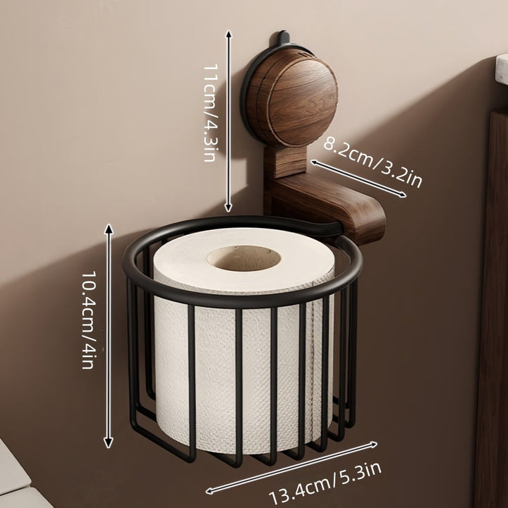 Walnut Wood Toilet Paper Holder – Hole-free with Suction Cup | Stornfield