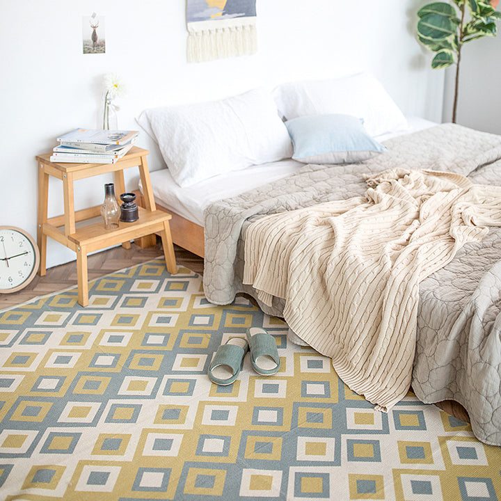 Flat-woven rectangular rug for living and entrance areas with quatrefoil pattern Stornfield