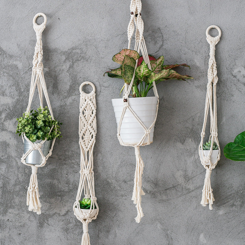 Boho-Macramee Plant Hanger Set with Hand-Knotted Tassels and Adjustable Loops Stornfield