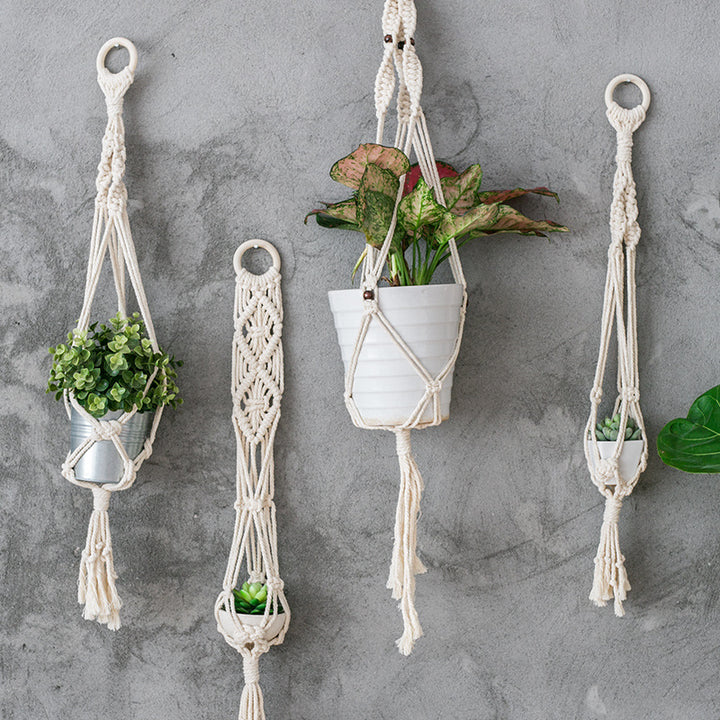 Boho-Macramee Plant Hanger Set with Hand-Knotted Tassels and Adjustable Loops Stornfield