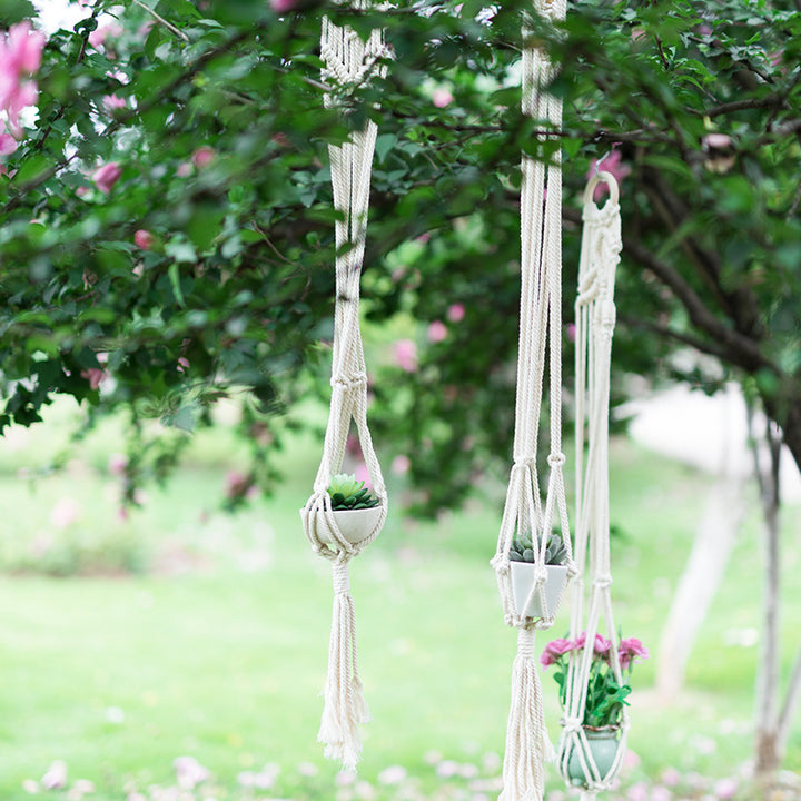 Boho-Macramee Plant Hanger Set with Hand-Knotted Tassels and Adjustable Loops Stornfield