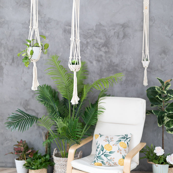 Boho-Macramee Plant Hanger Set with Hand-Knotted Tassels and Adjustable Loops Stornfield