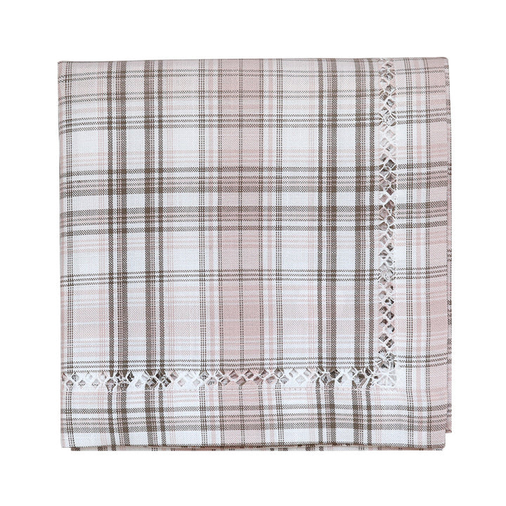 Round cotton tablecloth in check pattern with decorative crochet border Stornfield