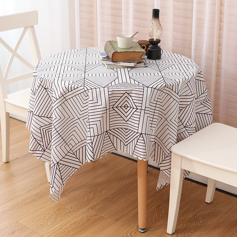 Wipeable tablecloth with fine check pattern, wavy hem and easy-care PVC finish Stornfield
