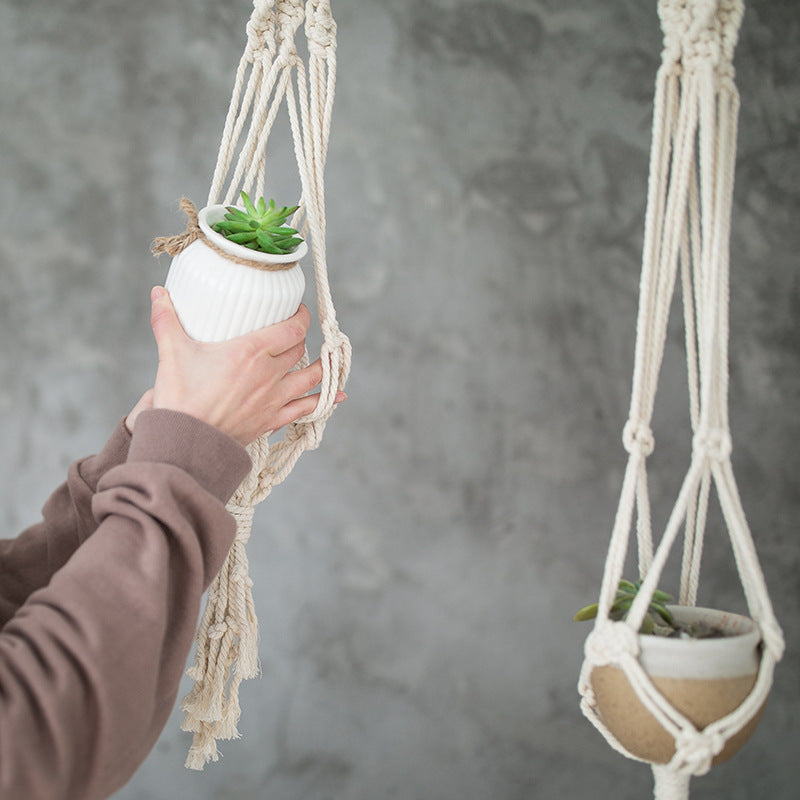 Boho-Macramee Plant Hanger Set with Hand-Knotted Tassels and Adjustable Loops Stornfield