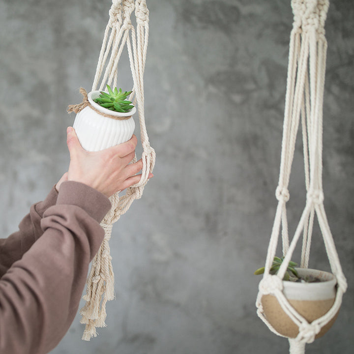 Boho-Macramee Plant Hanger Set with Hand-Knotted Tassels and Adjustable Loops Stornfield