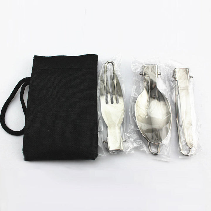 Foldable Stainless Steel Camping Cutlery Set with Locking Hinge and Carry Pouch Stornfield