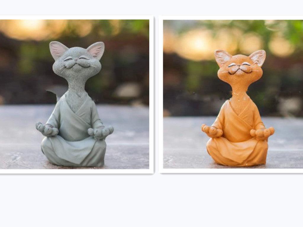 Stornfield | Playful Black Buddha Cat Figurine Collectible Meditation Yoga Happy Cat Home Decor Garden Decoration Garden Ornament