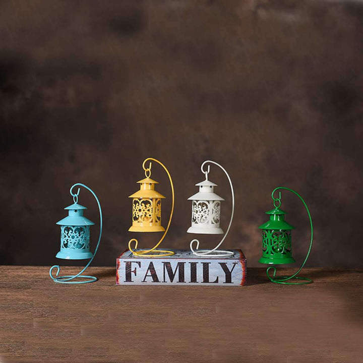 Decorative Filigree Hanging Tealight Lantern with Curved Metal Stand Set Stornfield