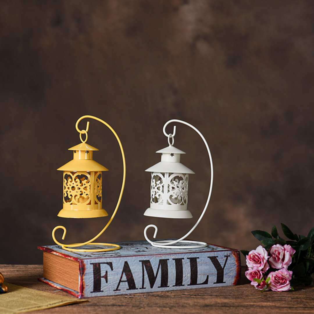 Decorative Filigree Hanging Tealight Lantern with Curved Metal Stand Set Stornfield