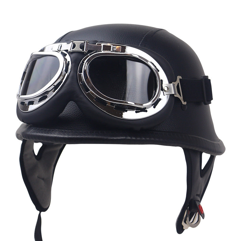 Vintage Leather Motorcycle Helmet with Goggles Stornfield
