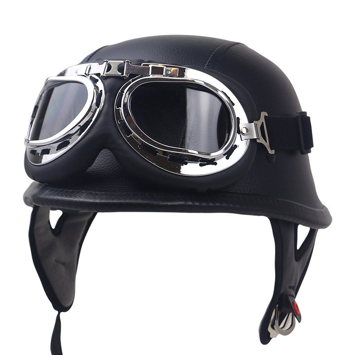 Vintage Leather Motorcycle Helmet with Goggles Stornfield