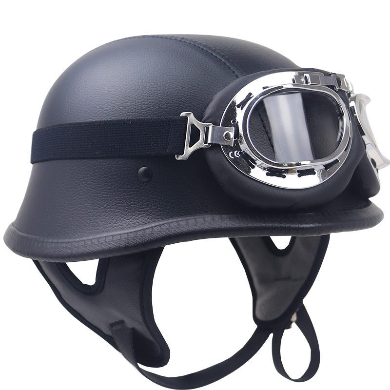 Vintage Leather Motorcycle Helmet with Goggles Stornfield