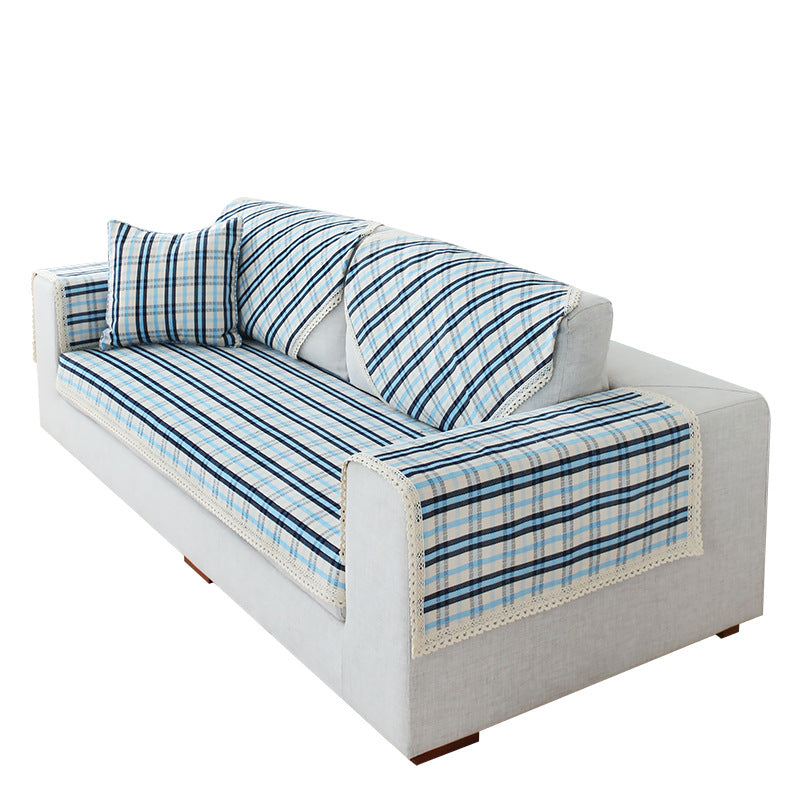 2-piece checkered chair cover and seat pad set with lace trim Stornfield