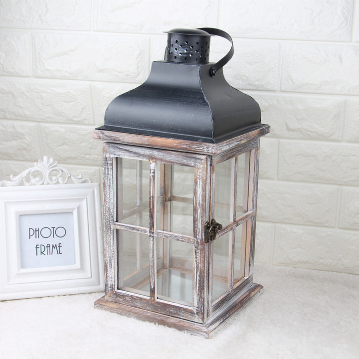 Antique-Style Glass Pane Window Lantern with Distressed Wood Frame and Vented Metal Roof Stornfield