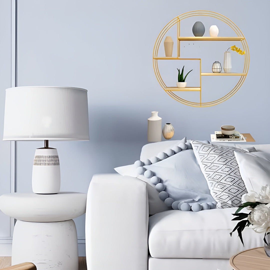 Round Wall Shelf with 4 Levels – Retro Design made of Wood & Metal | Decorative Hanging Shelf for Living Room, Bathroom & Bedroom | Stornfield