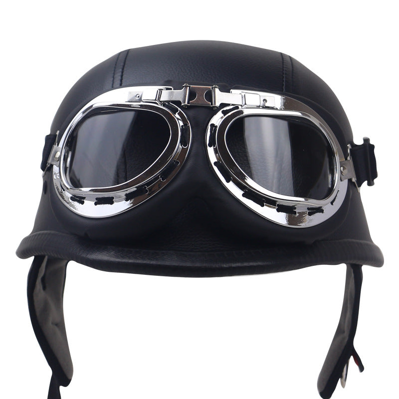 Vintage Leather Motorcycle Helmet with Goggles Stornfield