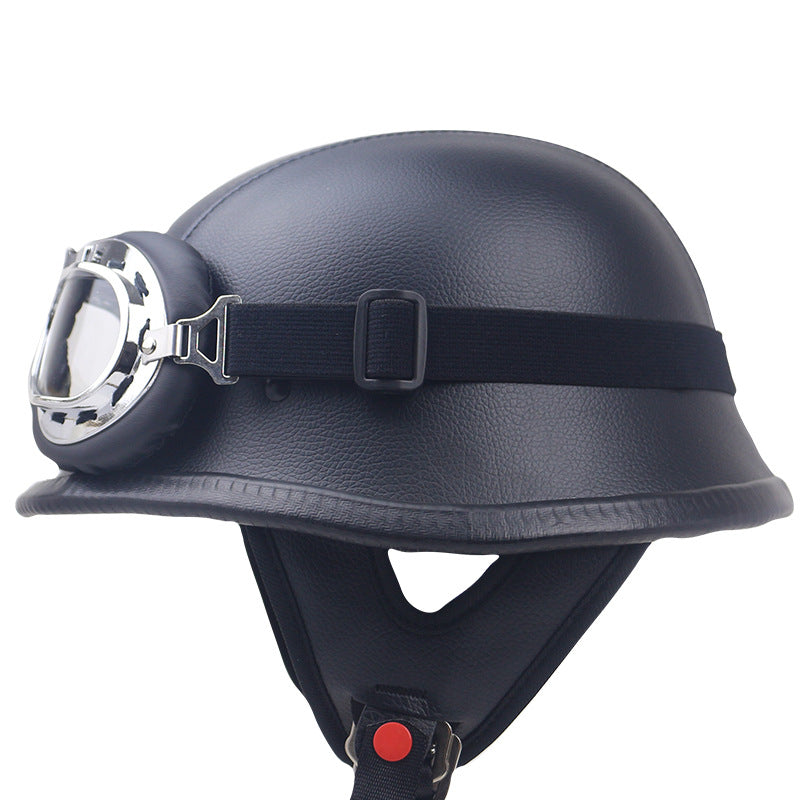 Vintage Leather Motorcycle Helmet with Goggles Stornfield