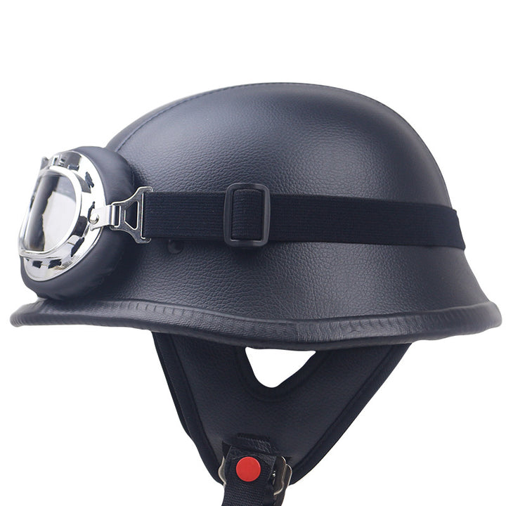 Vintage Leather Motorcycle Helmet with Goggles Stornfield