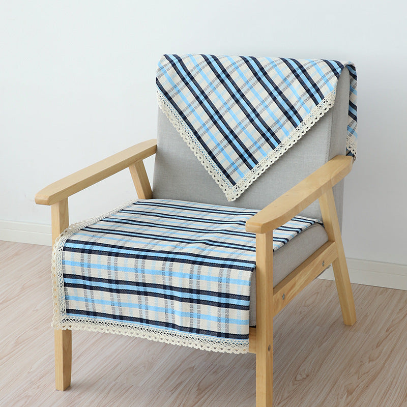 2-piece checkered chair cover and seat pad set with lace trim Stornfield
