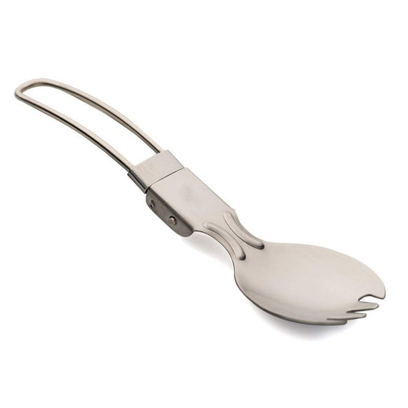 folding stainless steel camping spork with locking hinge and travel loop Stornfield