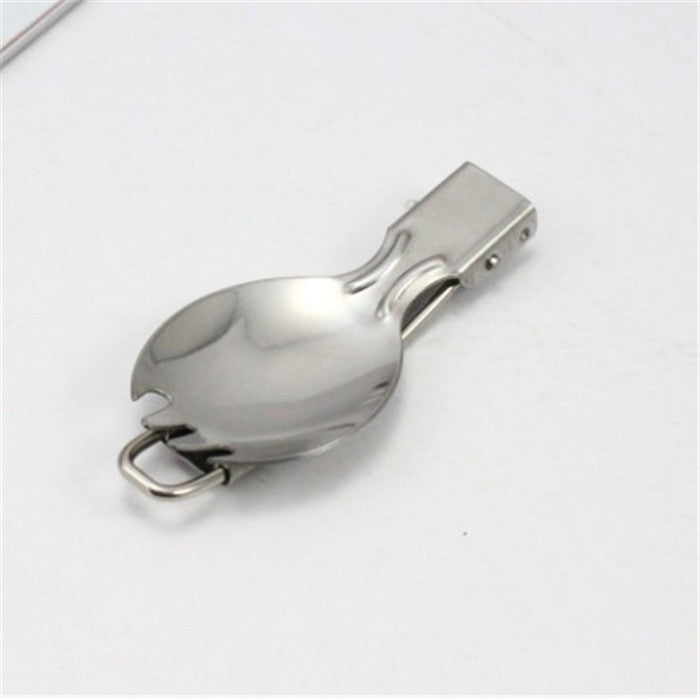 folding stainless steel camping spork with locking hinge and travel loop Stornfield