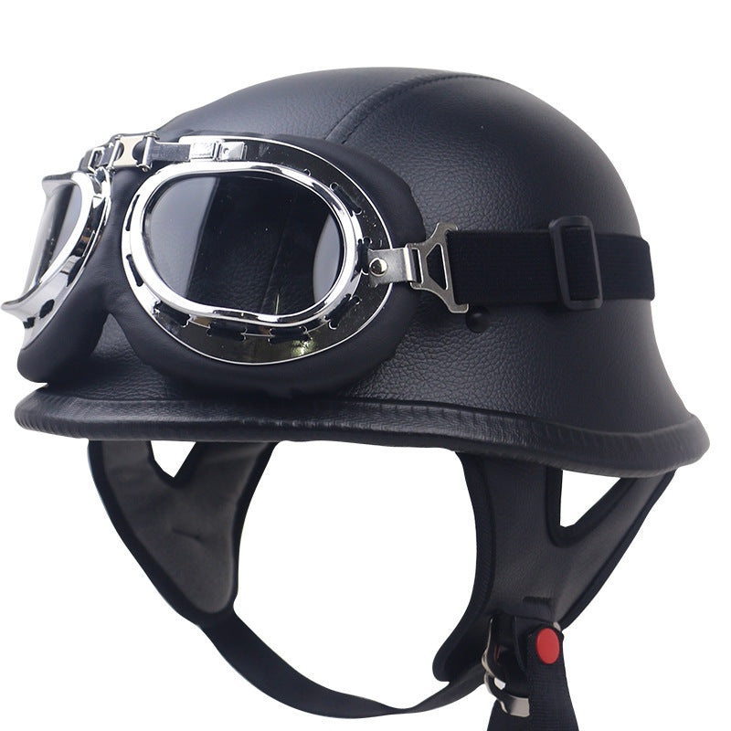 Vintage Leather Motorcycle Helmet with Goggles Stornfield