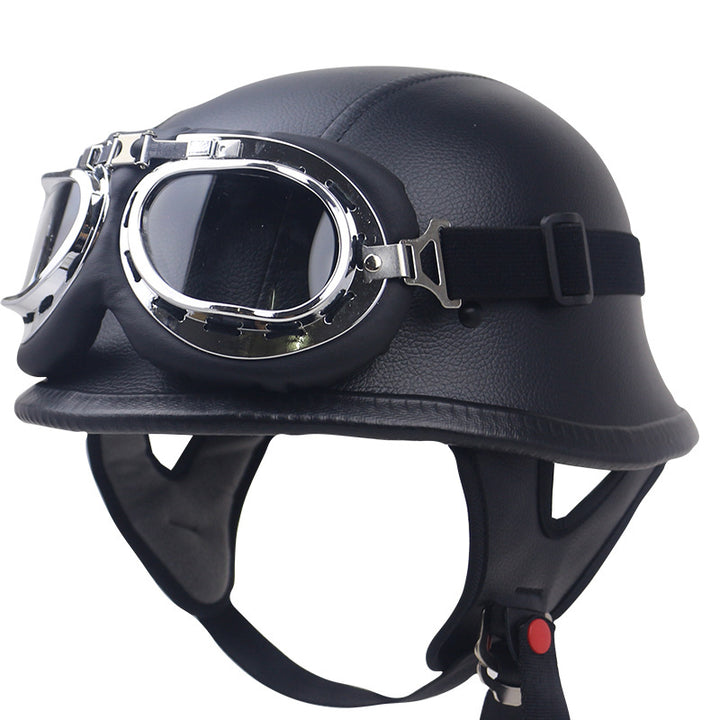 Vintage Leather Motorcycle Helmet with Goggles Stornfield