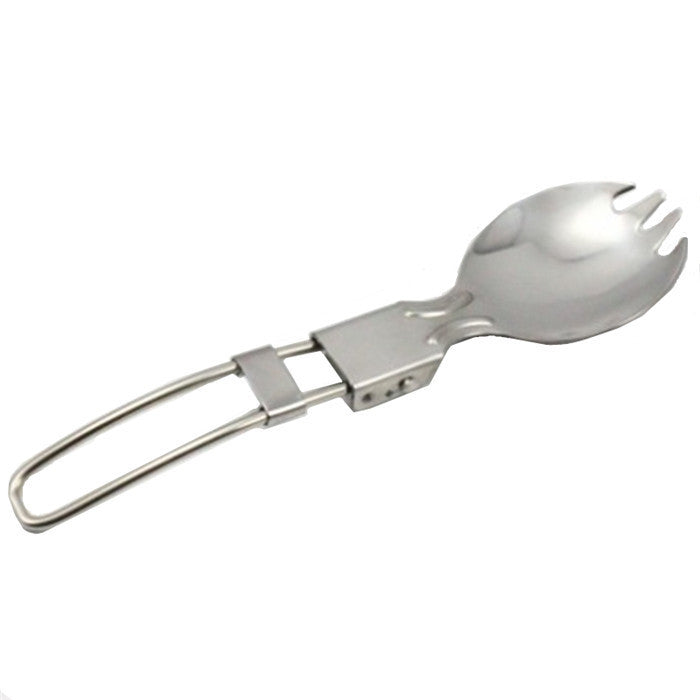 folding stainless steel camping spork with locking hinge and travel loop Stornfield